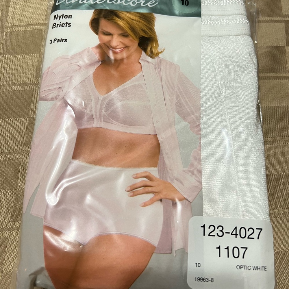 Underscore Nylon Briefs Panties Women 10 VTG‎ NOS Granny Underwear 3-Pack White